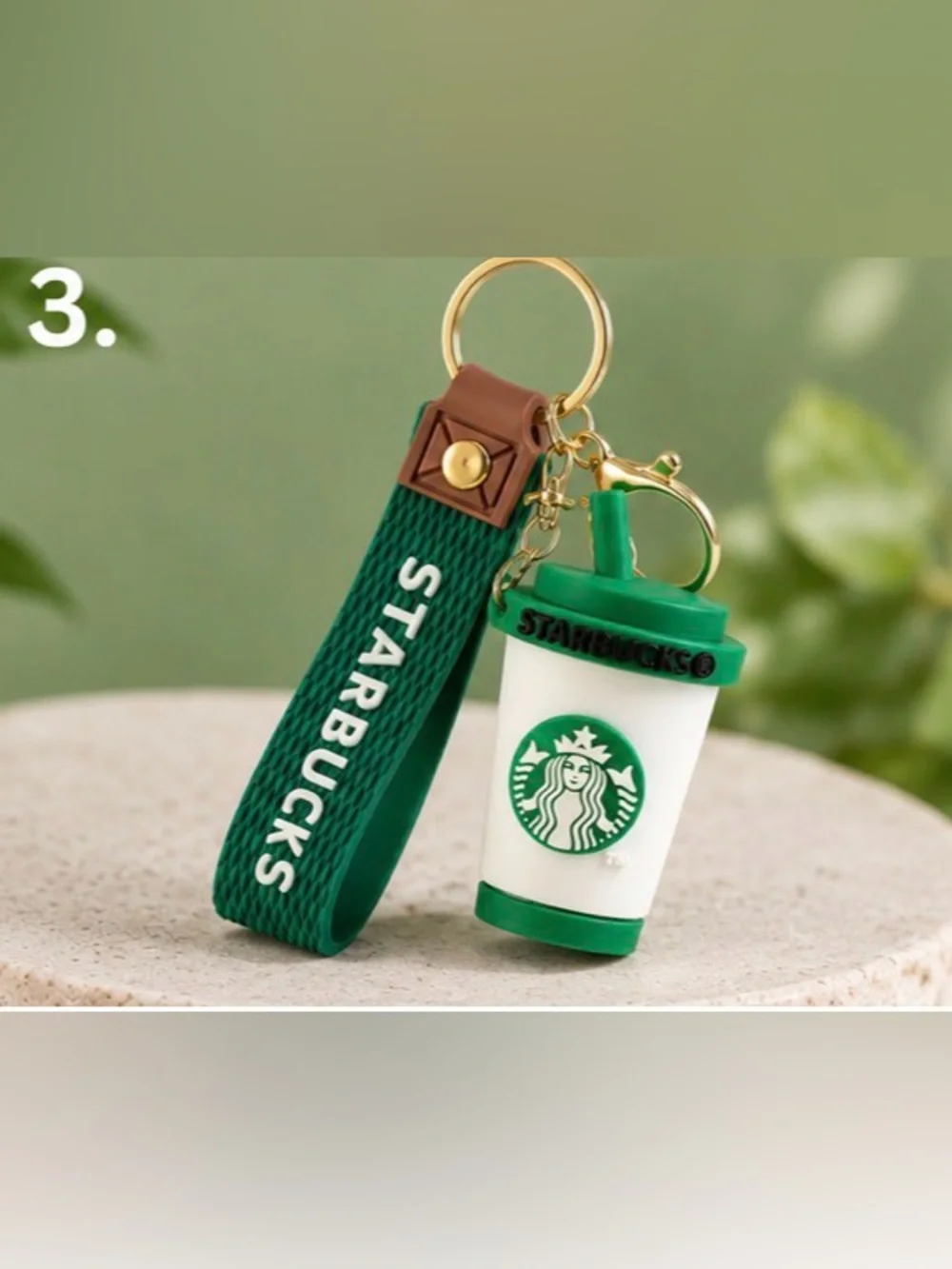 Mini Cup Keychain with Green Woven Strap